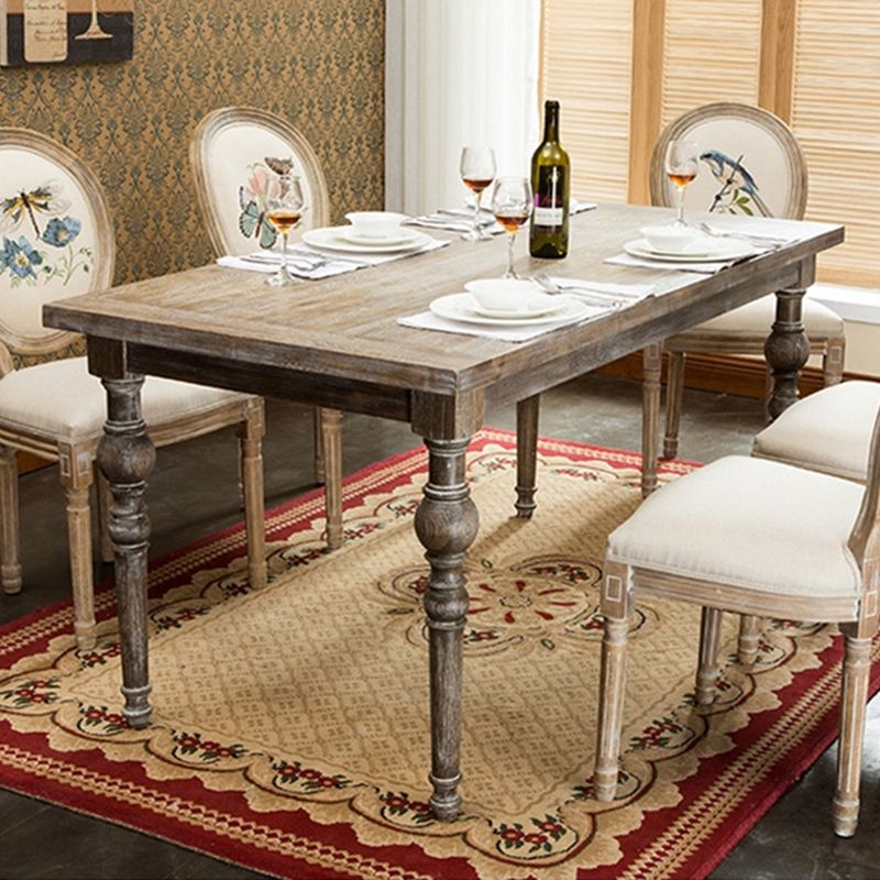 Set da pranzo in legno massiccio in stile fattoria con tavolo a forma di rettangolo e base a 4 gambe per uso domestico
