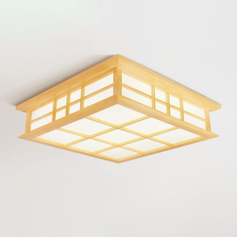 Square Ceiling Light Wooden LED Ceiling Mount Light with Acrylic Shade for Living Room