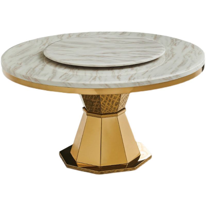 Glam Round Shape Marble Table Standard Kitchen Dining Table with Pedestal Base