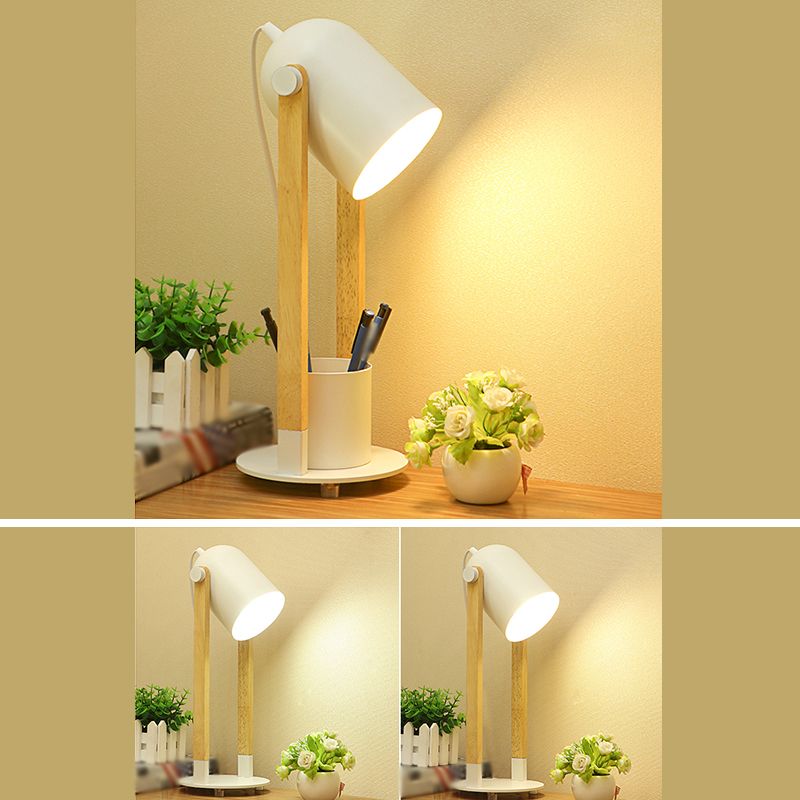 Einstellbare Kuppeltisch-Leuchte-Makkaron-Metall-1-Licht-Holzstudienlampe mit Stifthalter