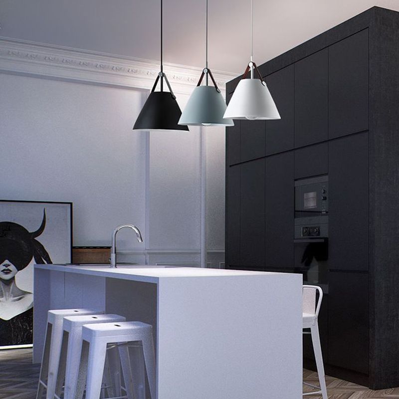 Lampada a sospensione singola creativa moderna troncata cono a sospensione macaron con tonalità in ferro battuto