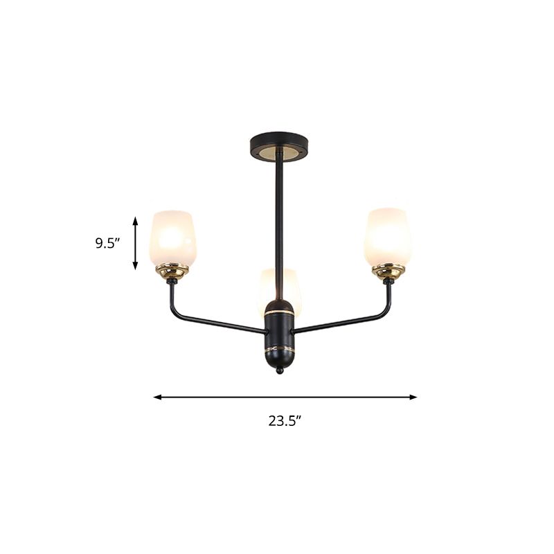 3/6/8 Lights Clear Glass Hanging Chandelier Traditional Black Cup Shape Living Room Pendant Light Fixture
