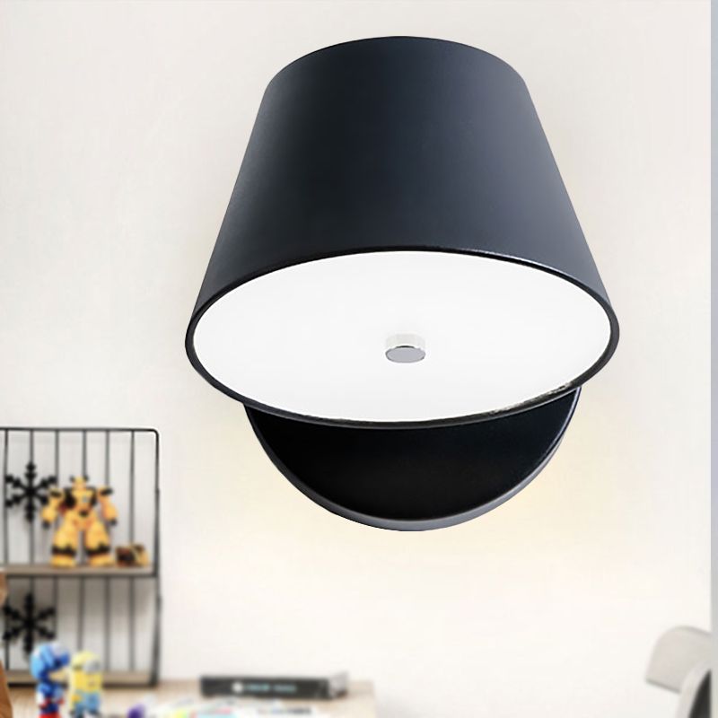 Pink/Yellow/Black Cone Wall Sconce Macaron 1 Light Metal Sconce Light Fixture in White/Warm Light