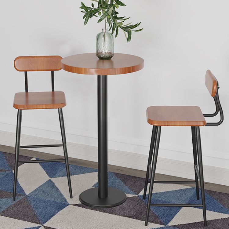 Industrial Style Black Iron Bar Table Wood Brown Top Bistro Table with Pedestal