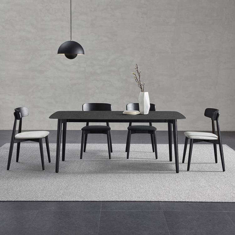 Black Modern Stone Top Dining Table Set 1/4/5/7 Pieces Dining Set with Wooden Chairs
