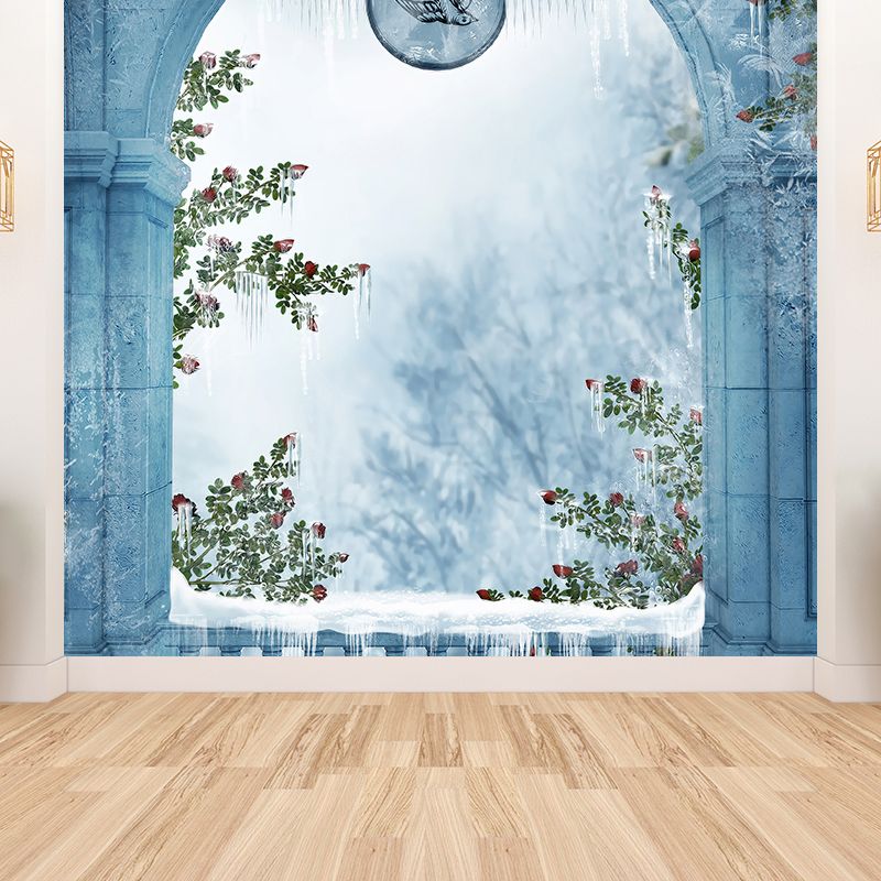 Modern Winter View Mural Wallpaper for Boys Bedroom Full Size Wall Covering in Blue