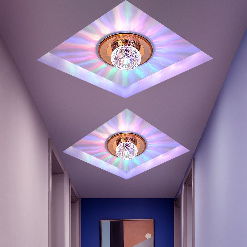 Round Crystal Flush Mount Lighting Simplicity LED Close to Ceiling Lamp for Foyer
