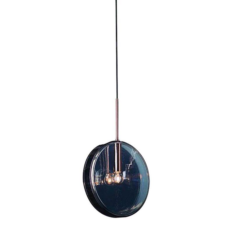 Modern Artistic Single Pendant Light Wrought Iron Circular Hanging Lamp with Glass Shade