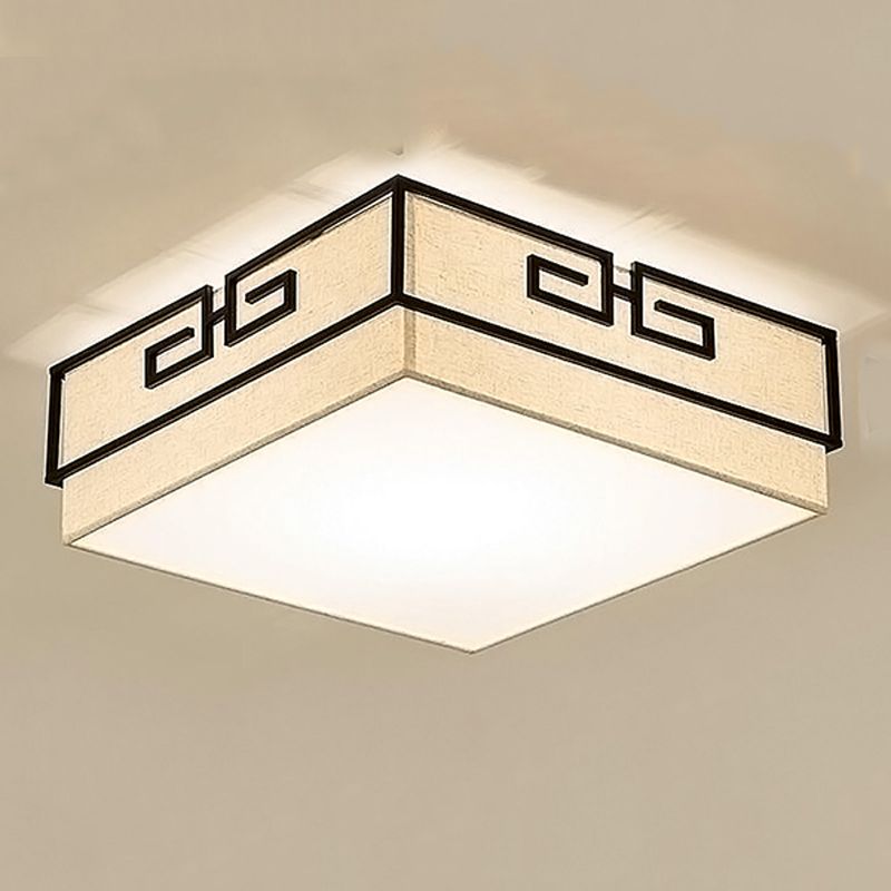 Geometry Shape Ceiling Lamp Tradition Iron Flush Mount with Fabric Lampshade for Balcony