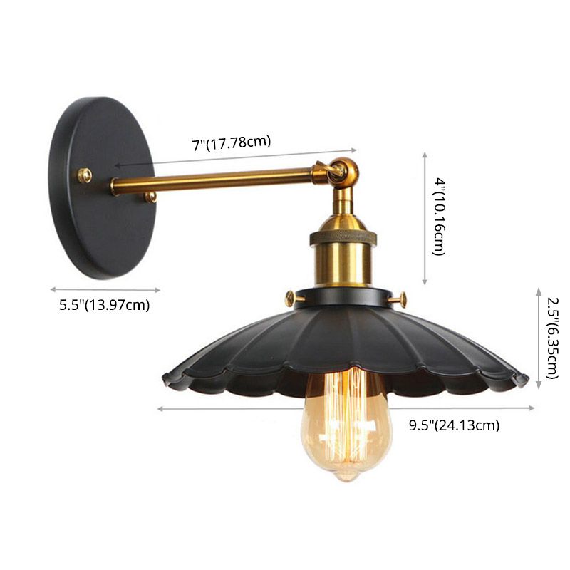 Black 1-Light Hanging Wall Lamp in Industrial Retro Style Aluminium Cone Wall Lamp with Iron Shade