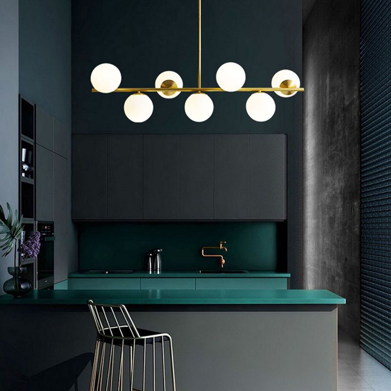 Golden Island Lamp Modern Copper Island Hanging Lamp with Glass Shade for Dining Room