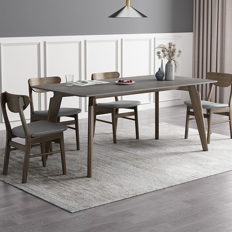 Rectangle Sintered Stone Grey Tone Dining Table Vintage 4 Legs Table for Dining Room