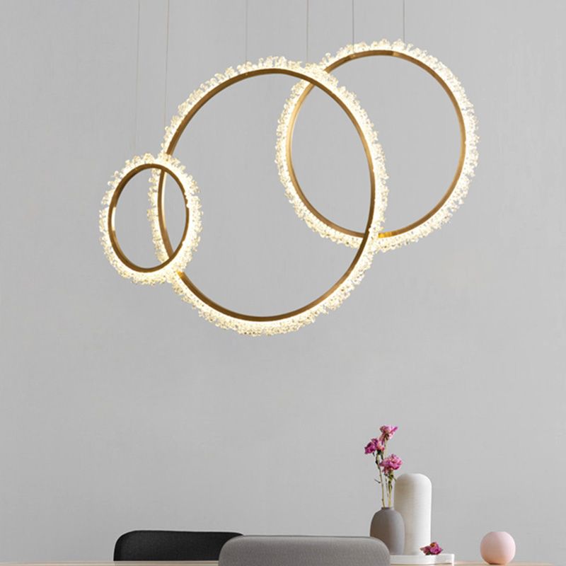 Loop Crystal Beaded Pendant Chandelier Modernism Gold 16"/23.5"/31.5" Wide LED Hanging Lamp Kit, Warm/White/Natural Light