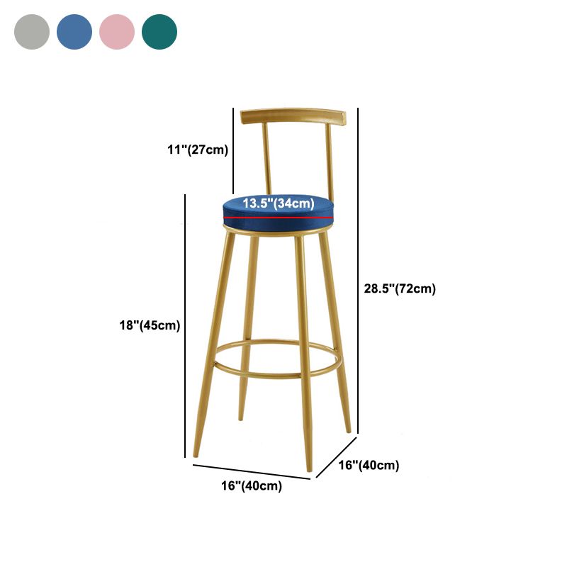Nordic Armless Backrest Counter Stool Iron Cashier Bar Stool with Velvet Cushion