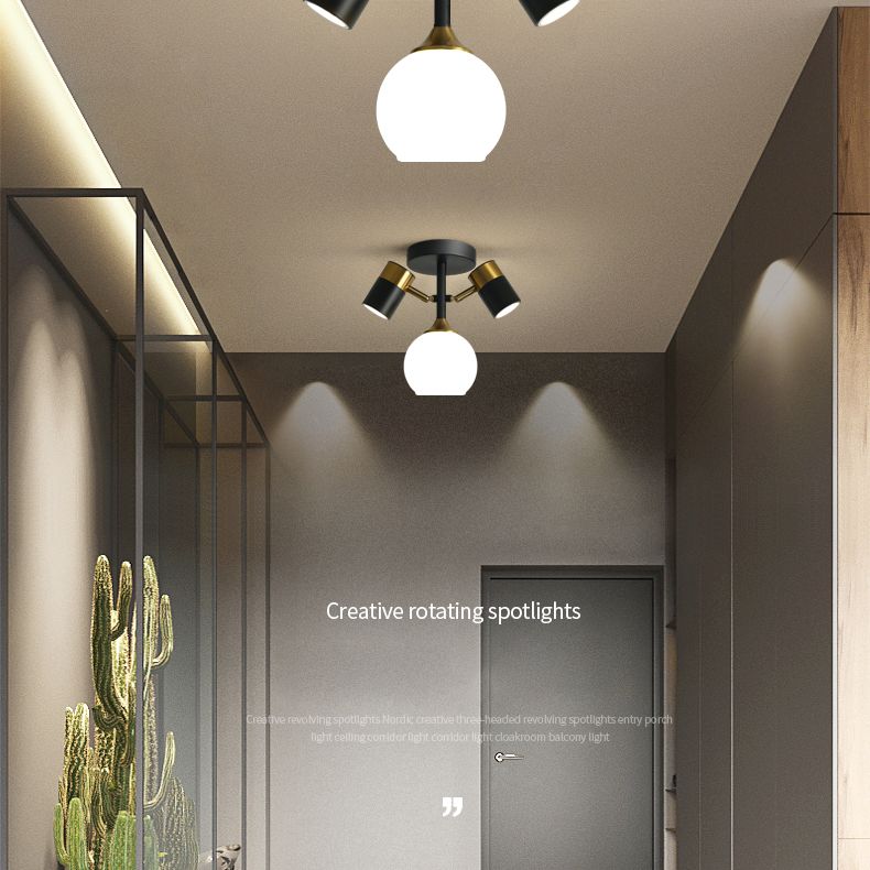Modern Style Shaded Ceiling Lamp Metallic Hallway Semi Flush Mount Light in Black-Gold