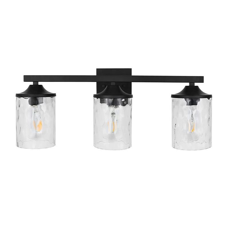 Matte Black and Clear Bath Sconce Iron & Glass 3 - Light Bathroom Vanity Lighting