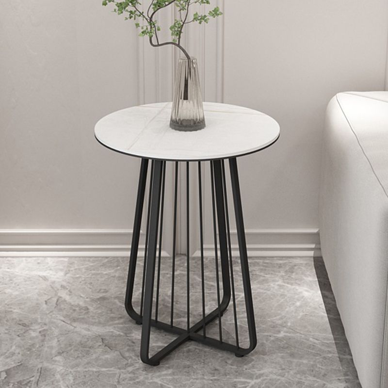 24" Tall Contemporary Round Sintered Stone Side End Table with Metal Frame