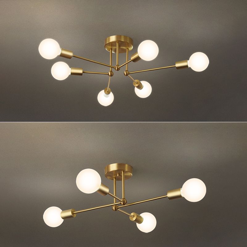 Brass Radial Semi Flush Mount in Industrial Classic Style Copper Ceiling Light for Interior Spaces
