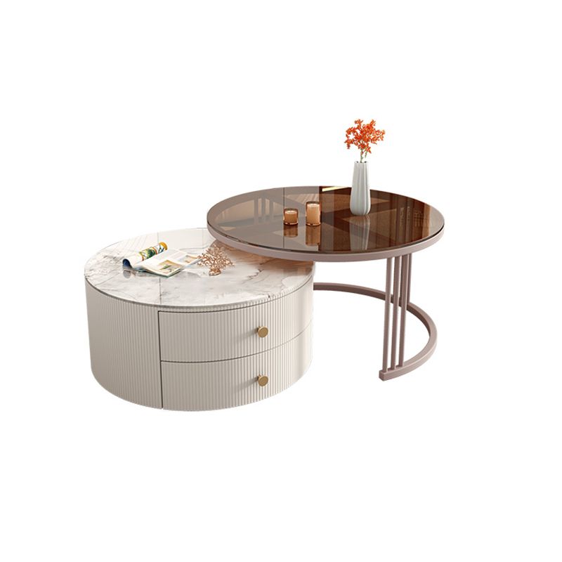 Metal Anb Glass Coffee Table Set Round Nesting Coffee Table Set with 2 Drawers