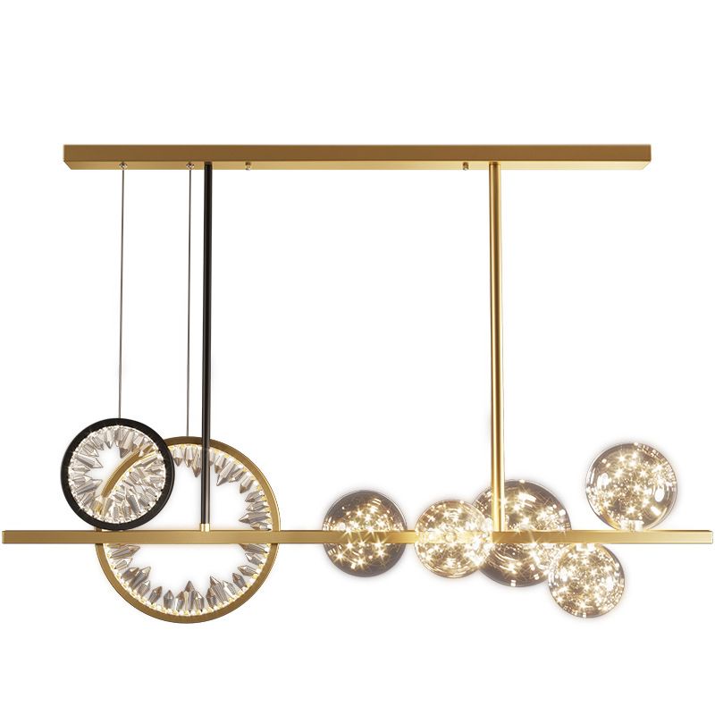 Glass Spherical Island Light Modern Gold LED Hanging Light with Crystal Accents