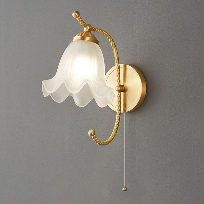 Glass Flower Shape Wall Lighting Modern Style 1 Light Wall Light Sconce in Gold