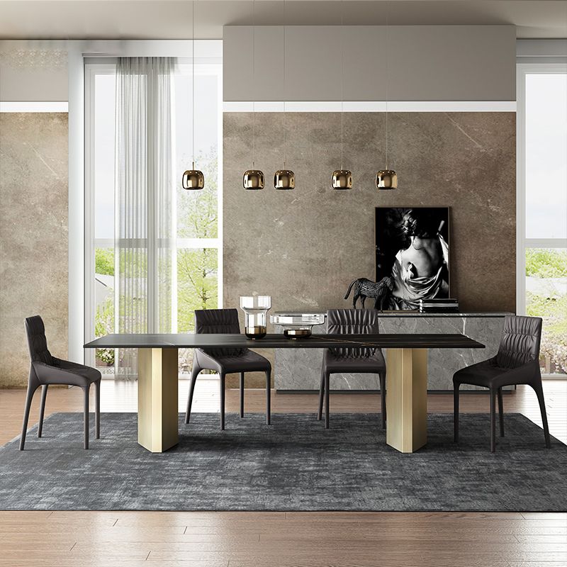 Metal Traditional Luxury Rectangle Table Black Sintered Stone Top Table for Dining Room