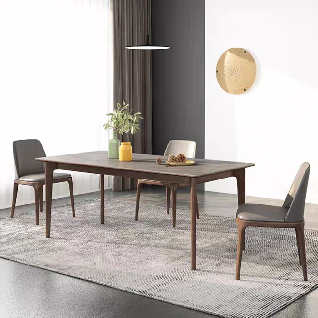 Rectangle Sintered Stone Dining Table Grey Stone Top Table with 4 Legs