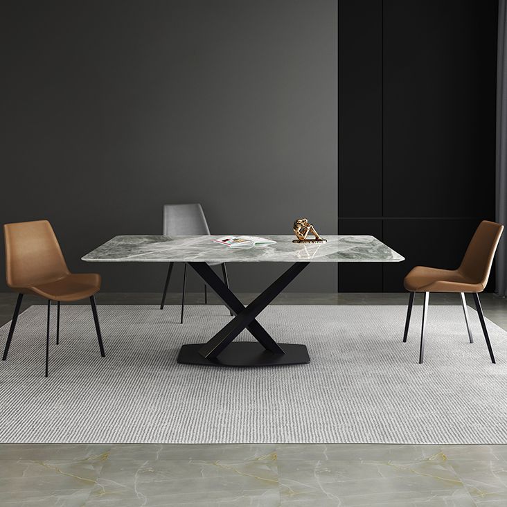 Modern Sintered Stone Gray Dining Table Set with Rectangle Table and Metal Base Formal Dining Set