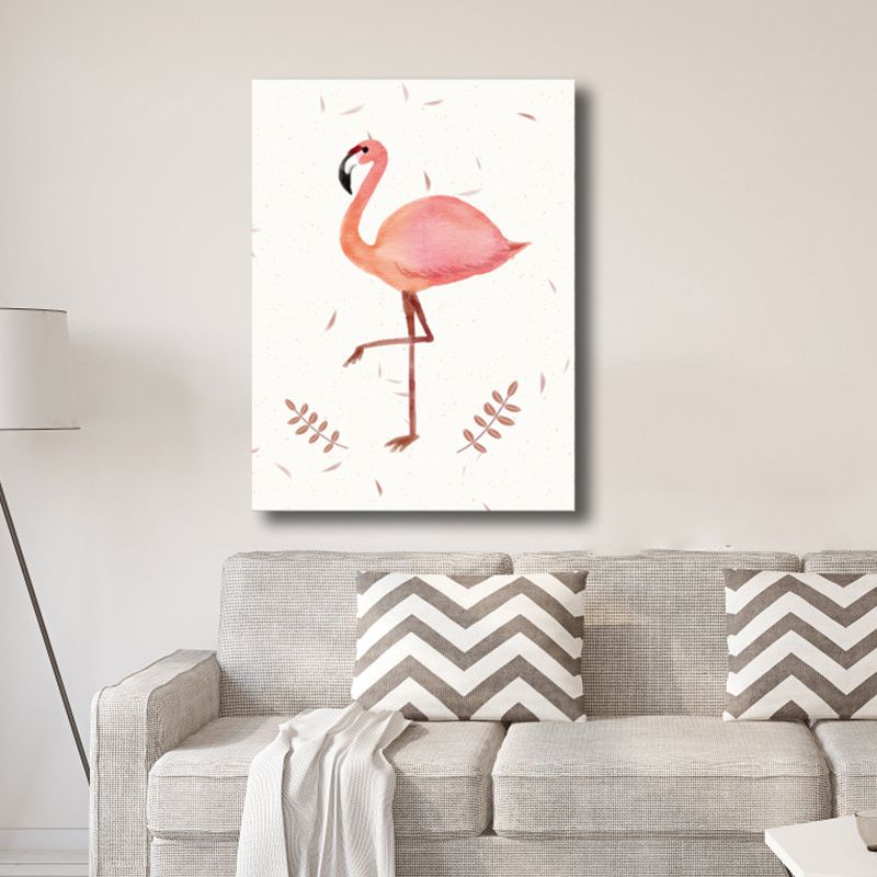 Flamingo Canvas Print House Interior Illustration Animal Wall Art in Pink, Textured