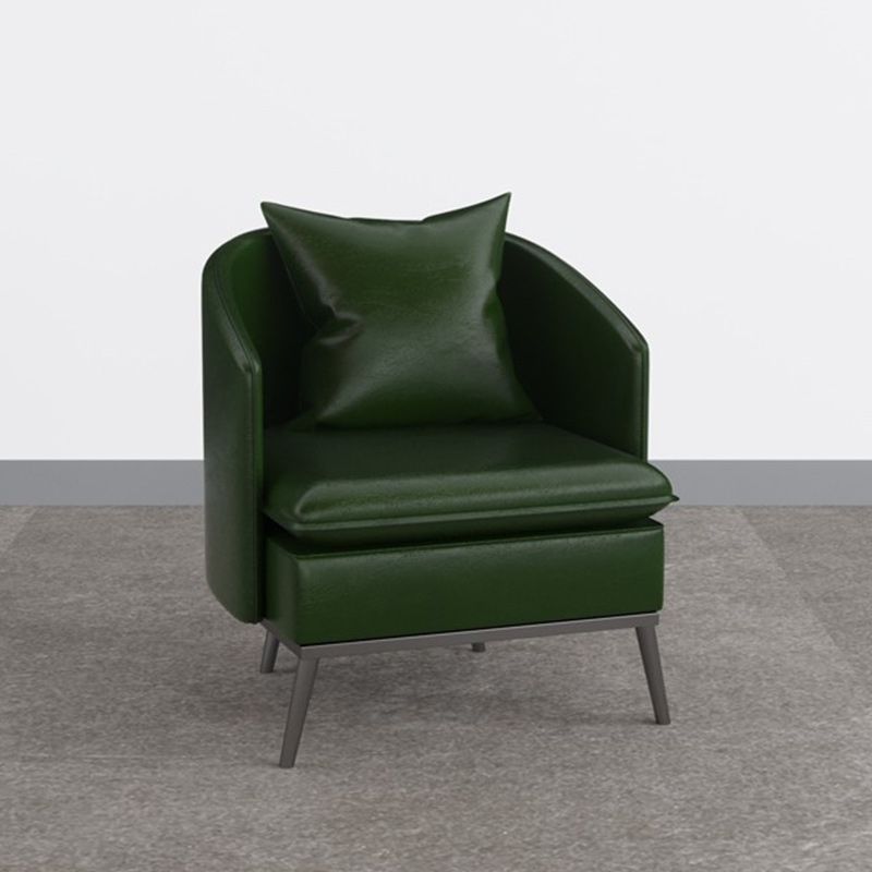 Genuine Leather Accent Armchair Basic Four Legs Pillow Back Chair
