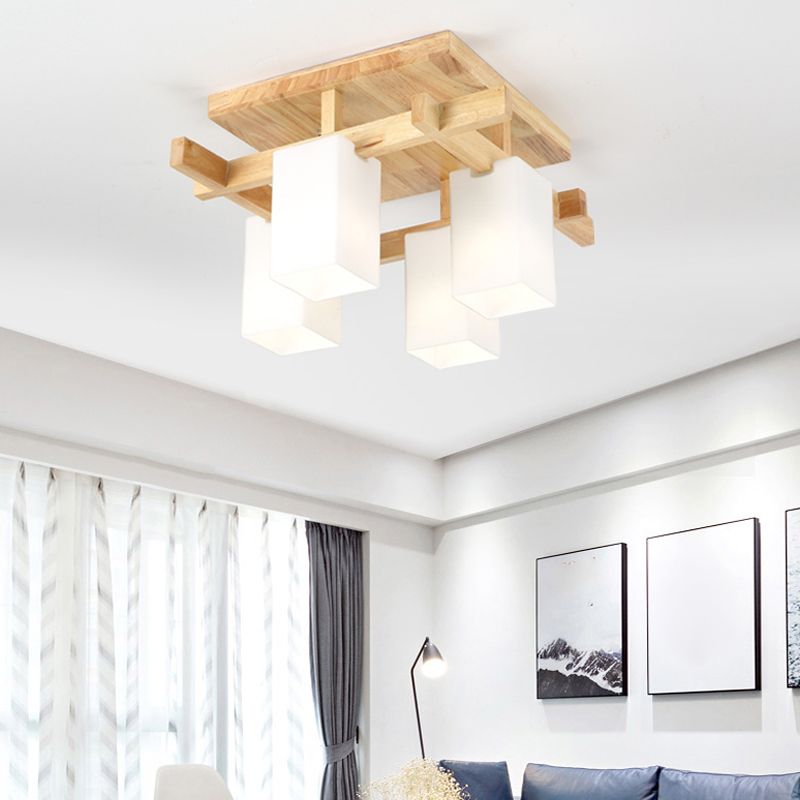 Plafonnier Semi-encastré géométrique en verre, plafonnier en bois de Style concis moderne pour salon