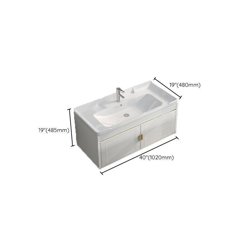 Single Sink Vanity Set Mirror Wall Mount Metal Frame Rectangle Bath Vanity with 2 Doors