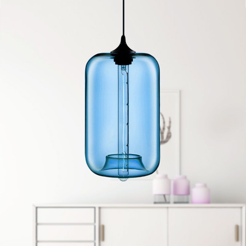 1 lampe à suspension légère avec nuage de bouteille en verre rouge / brun / bleu