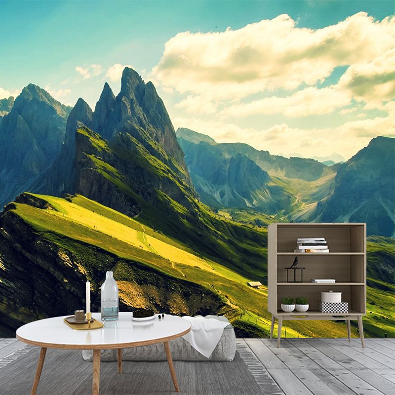 Pretty Mountain Scenery Mural Decal for Living Room, Green, Custom Size Available