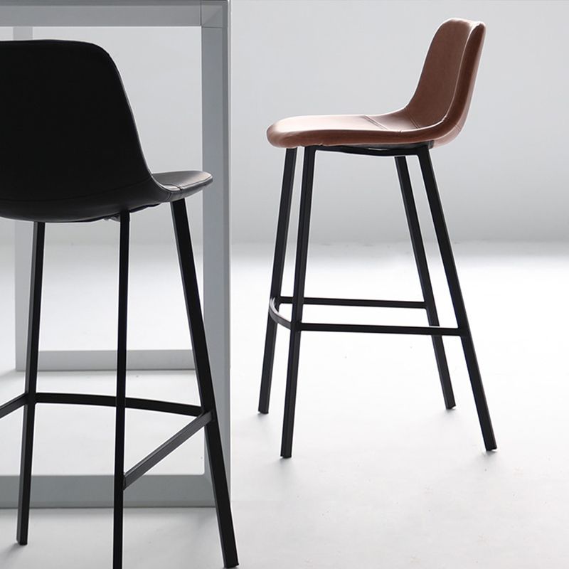 Industrial Bucket Counter Chair Faux Leather Footrest Dining Stool with Black Base