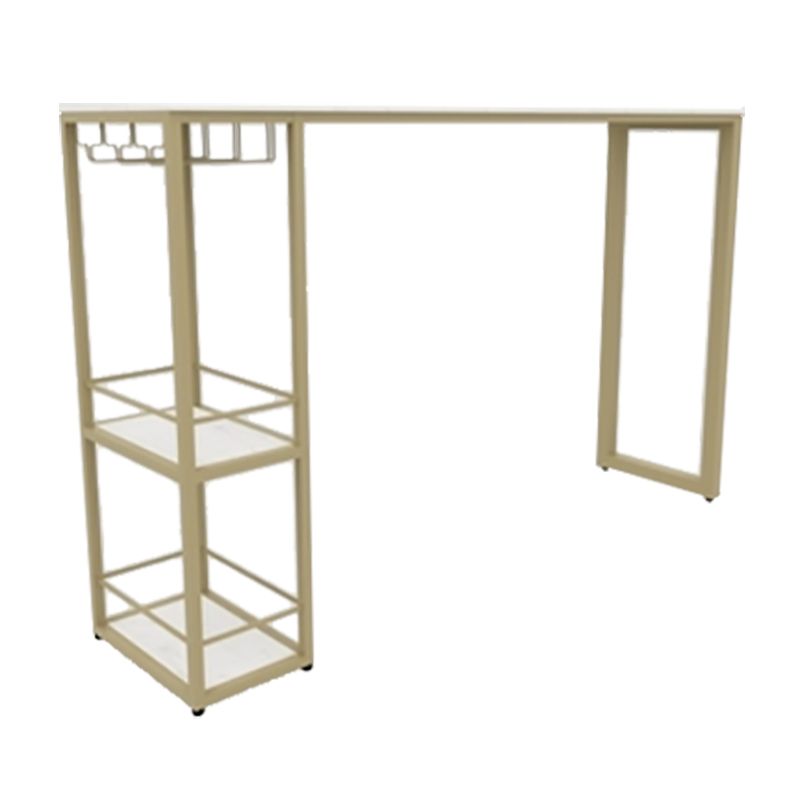 Glam 1/3 Pieces Bar Table Set Rectangle Stone Counter Table with Stools for Dining Room