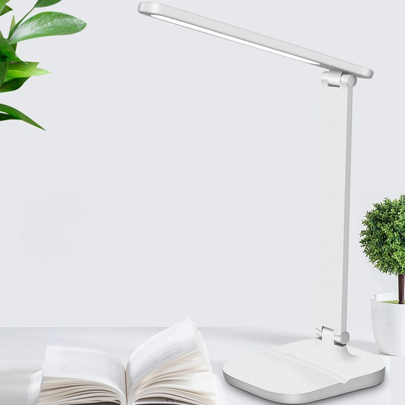 White Oblong Shade Desk Lamp Simple Style Plastic LED Rotatable Lamp for Bedside Reading