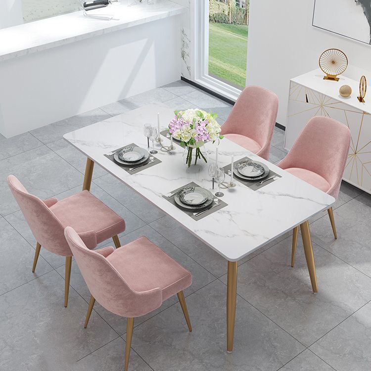 Stone Top Gold Base Dinner Room Kitchen Table Traditional Luxury Rectangle Dining Table