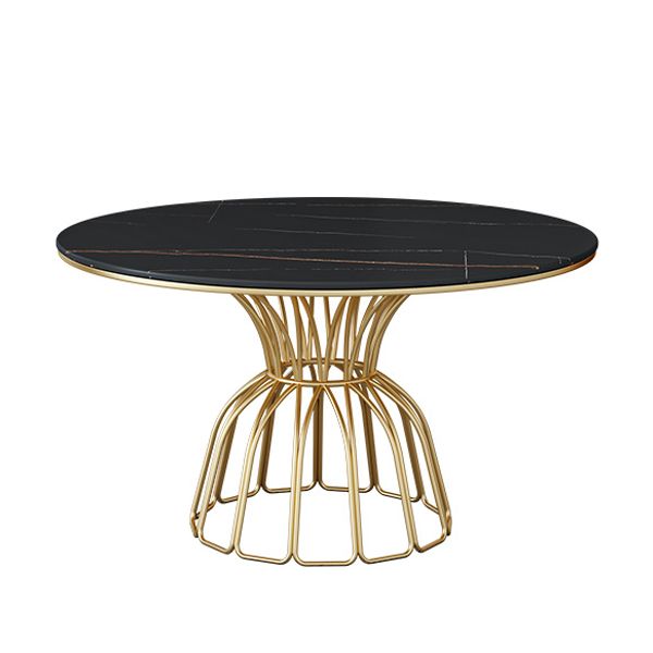Traditional Luxury Dinette Table Round Metal Gold Base Dining Pedestal Table