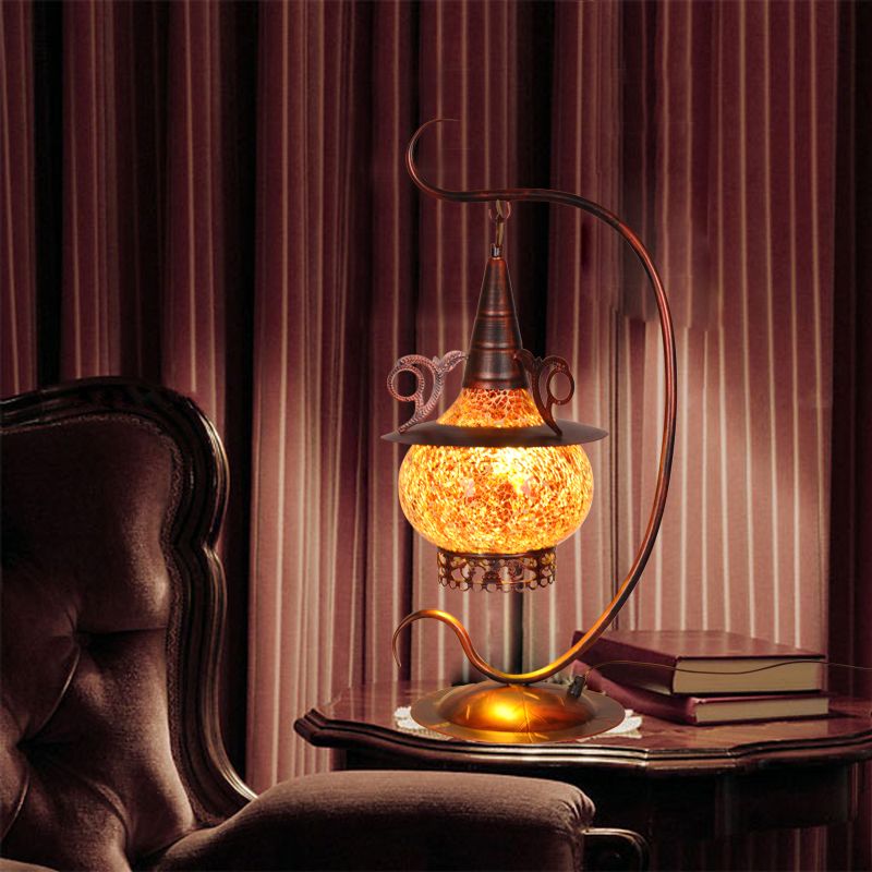 Poêle Night Night Night Art Deco Glass orange 1 lampe de table légère avec bras bouclé