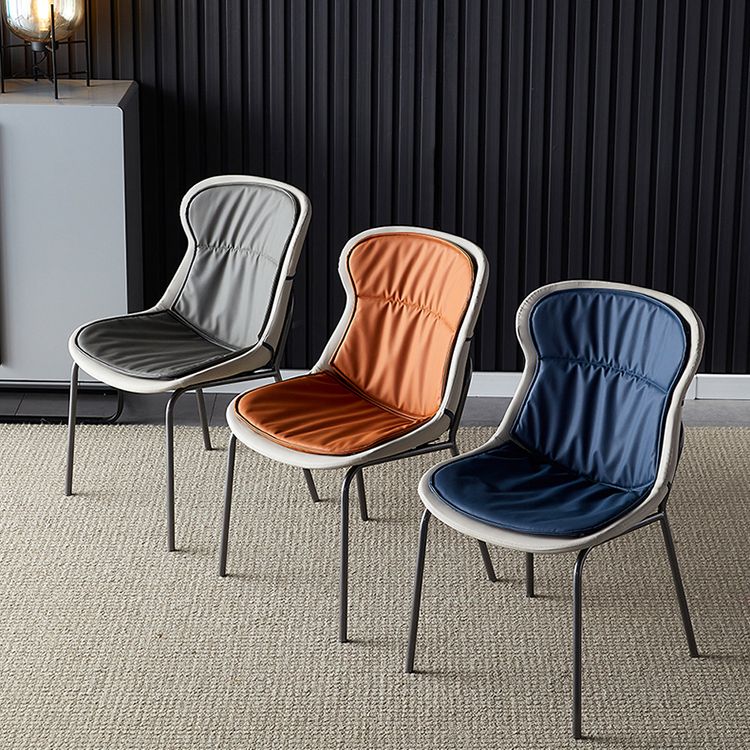 Scandinavian Style Microfiber Leather Dining Chairs Solid Back Armless Chair