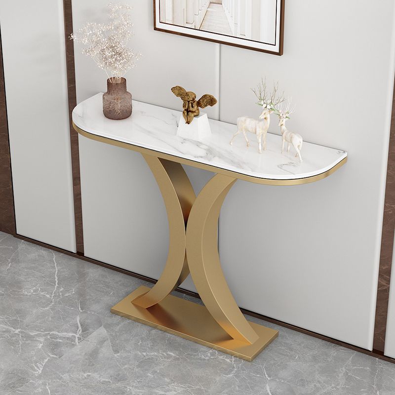 Glam Console Table Half Moon Marble Accent Table , 12 Inch Wide