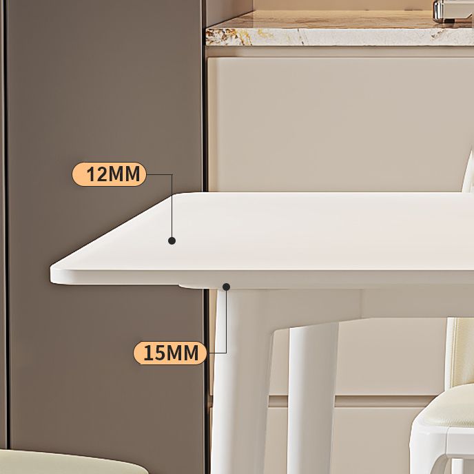 Modern Rectangular Dining Table White Stone Tabletop with Wood Legs