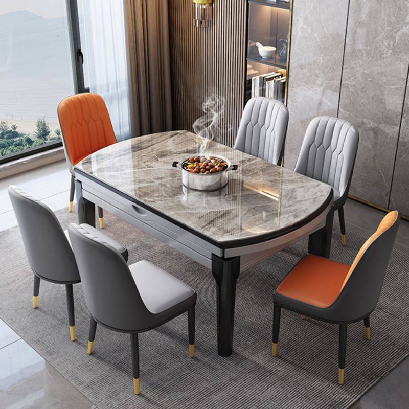 Modern Simple Dining Table Rectangle Shape Dinner Table with Wooden Base for Living Room