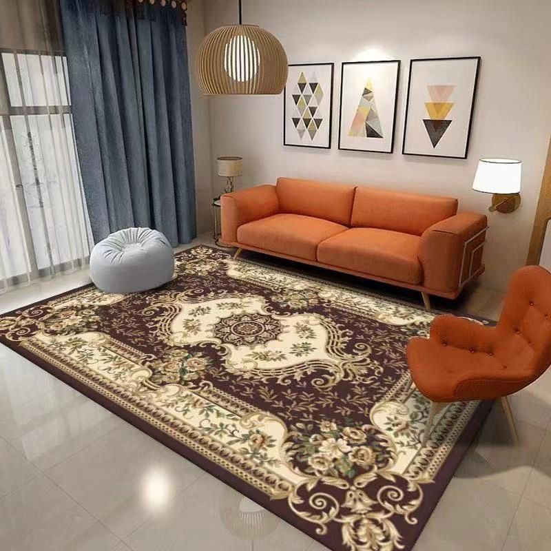 Traditional Flower Pattern Carpet Polyester Indoor Carpet Stain Resistant Area Rug for Living Room