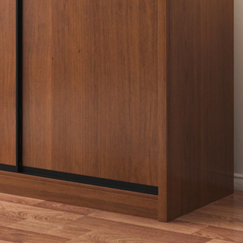 Brown Manufactured Wood Wardrobe Traditional Cabinet with Sliding Doors