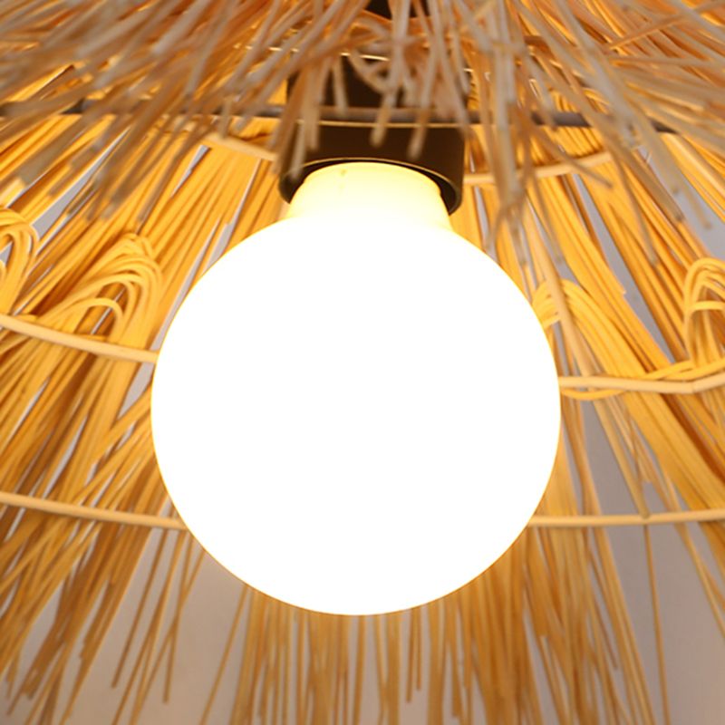 Asia Bamboo Down Pendant Hat Dining Room Hanging Ceiling Light with 1 Light