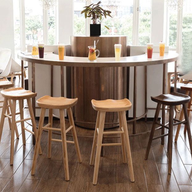 Modern Backless Footrest Stool Contoured Pine Solid Wood Bar Stool