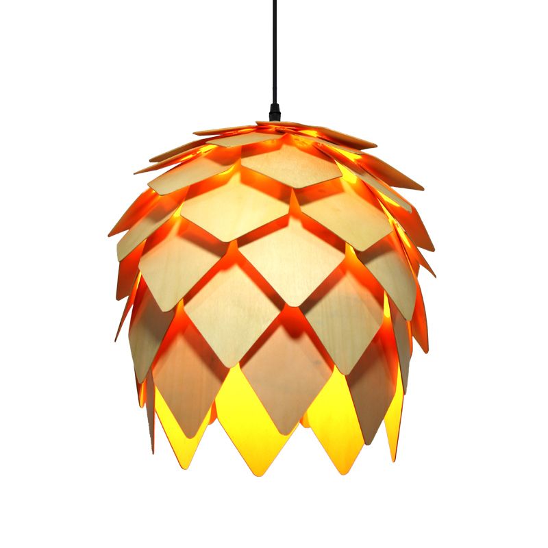 Wood Shaded Pendant Light Contemporary Single Suspension Lighting Fixture for Restaurant