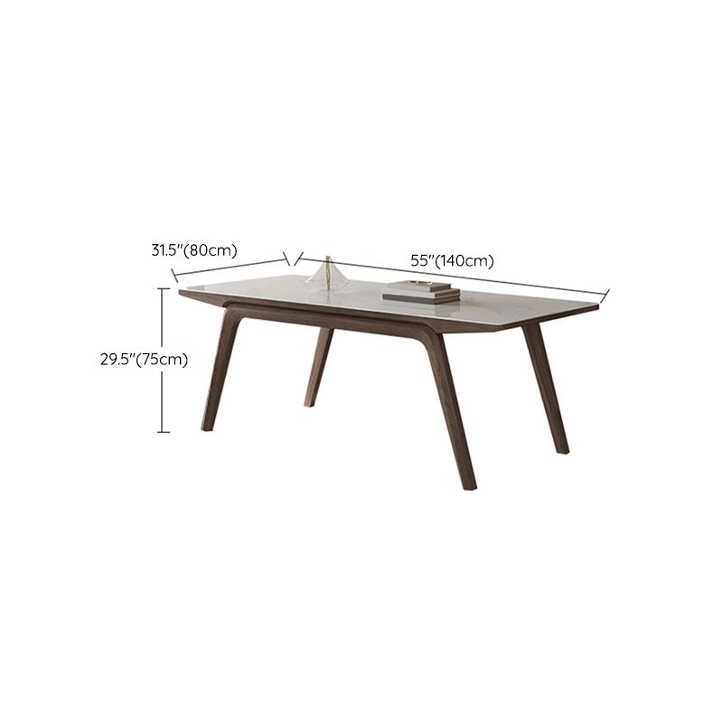 Modern Rectangle Dining Table Sintered Stone Table with Wooden Legs